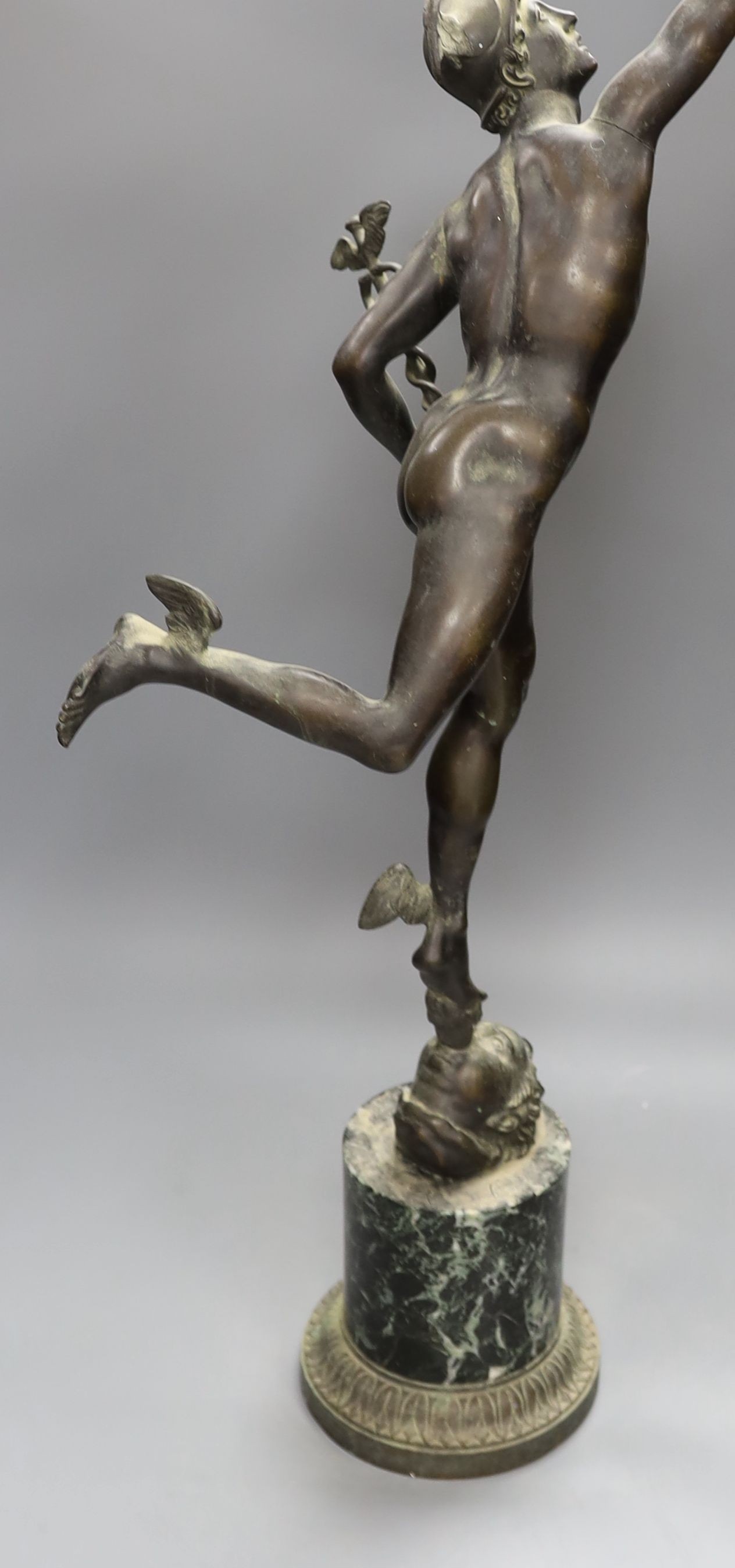 A large late 19th century bronze figure of Mercury, 79 cms high.